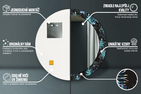 Espejo redondo marco con estampado decorativo Hojas exoticas