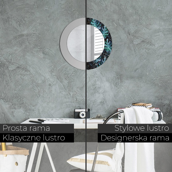 Espejo redondo marco con estampado decorativo Hojas exoticas