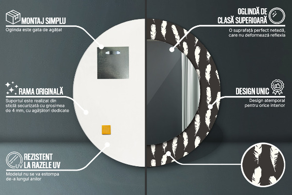 Espejo redondo marco con estampado decorativo Plumas