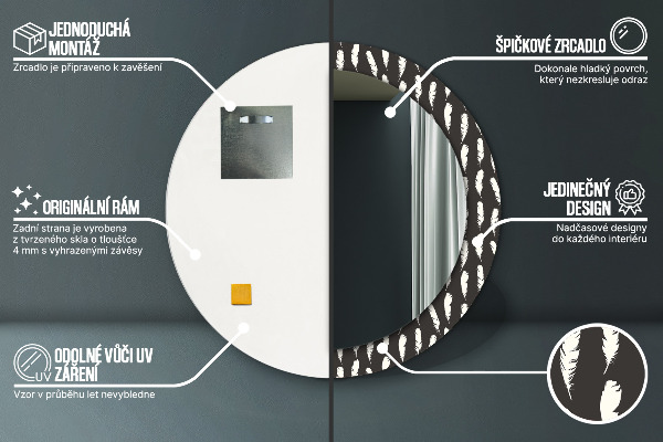 Espejo redondo marco con estampado decorativo Plumas