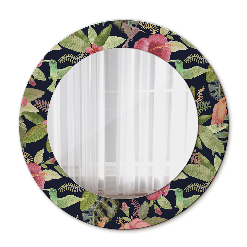 Espejo redondo marco con estampado decorativo Flores hibiscus