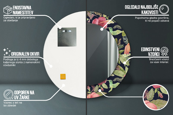 Espejo redondo marco con estampado decorativo Flores hibiscus