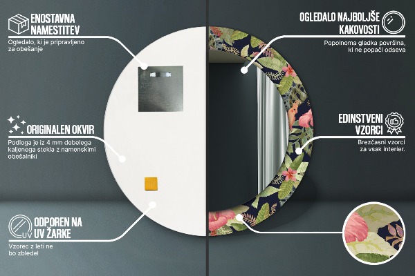 Espejo redondo marco con estampado decorativo Flores hibiscus