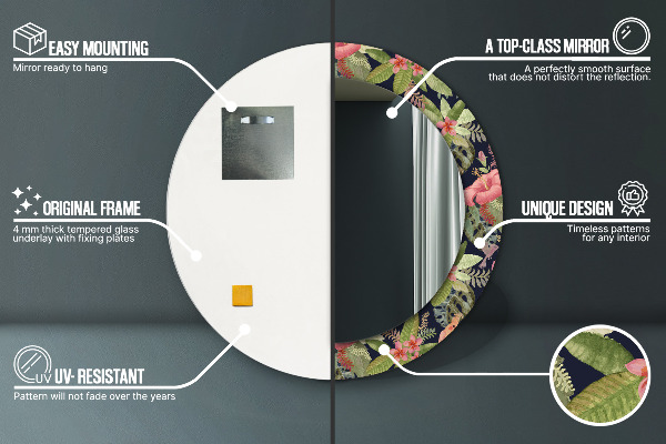 Espejo redondo marco con estampado decorativo Flores hibiscus