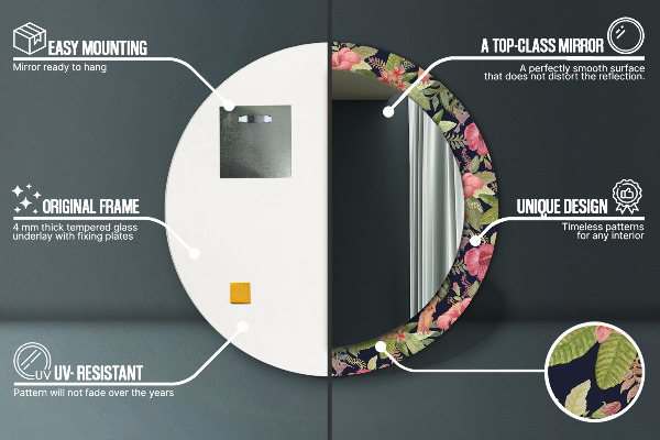 Espejo redondo marco con estampado decorativo Flores hibiscus