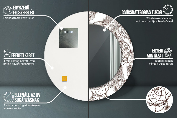 Espejo redondo marco con estampado decorativo Plumas de atrapasueños