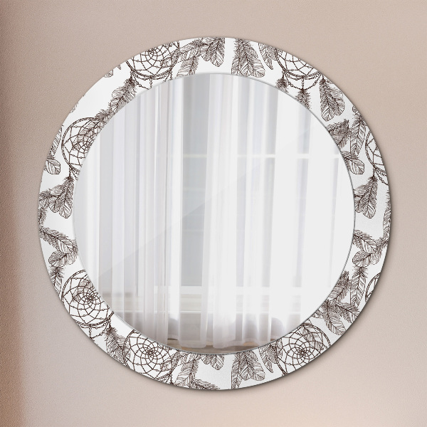 Espejo redondo marco con estampado decorativo Plumas de atrapasueños