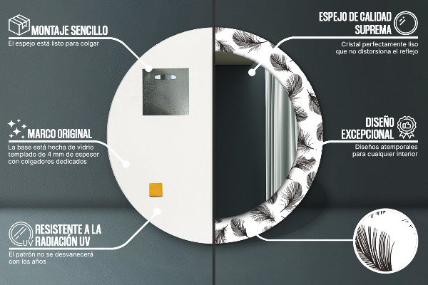 Espejo redondo con decoración Plumas