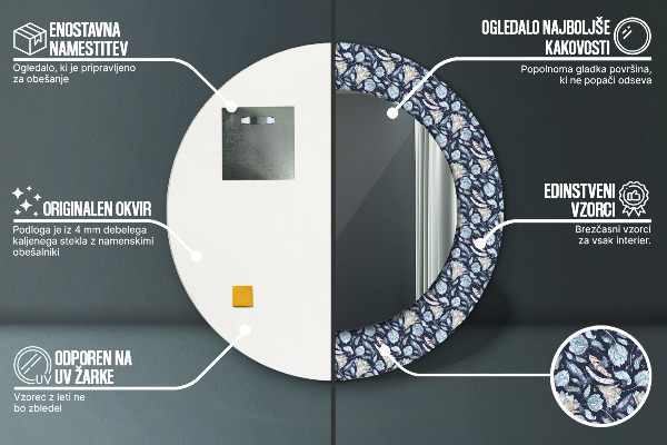 Espejo redondo con decoración Patrón bohemio