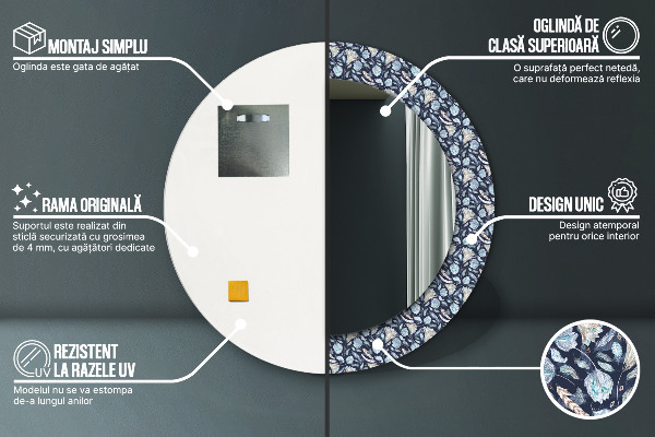 Espejo redondo con decoración Patrón bohemio