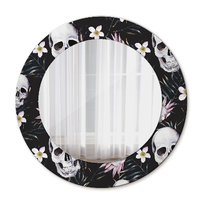 Espejo redondo con decoración Flores de calavera