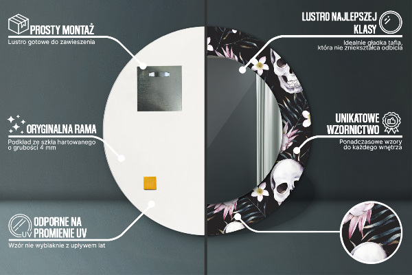 Espejo redondo con decoración Flores de calavera