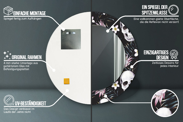 Espejo redondo con decoración Flores de calavera