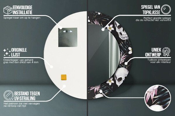 Espejo redondo con decoración Flores de calavera