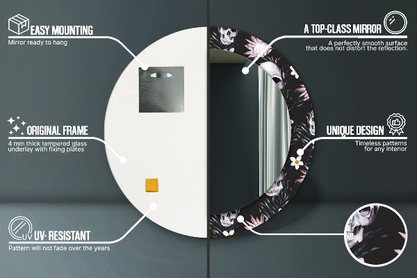 Espejo redondo con decoración Flores de calavera