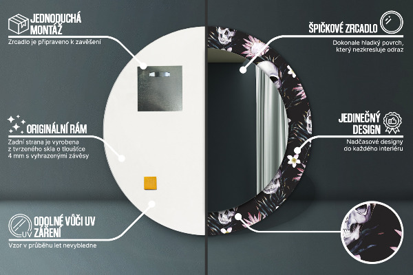 Espejo redondo con decoración Flores de calavera