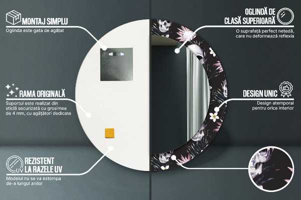 Espejo redondo con decoración Flores de calavera