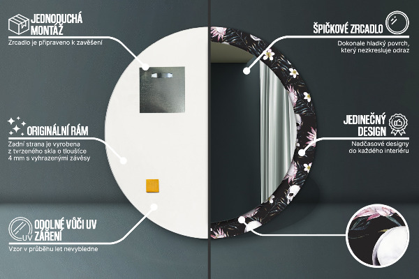 Espejo redondo con decoración Flores de calavera