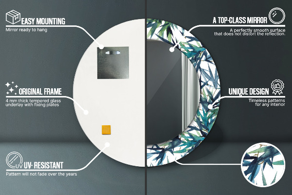 Espejo redondo con decoración Palmeras azules