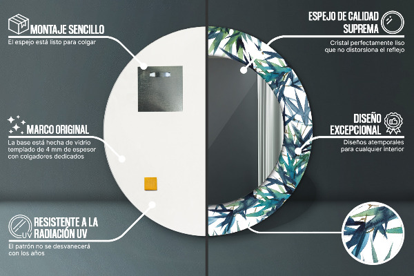 Espejo redondo con decoración Palmeras azules