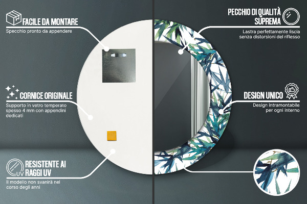 Espejo redondo con decoración Palmeras azules