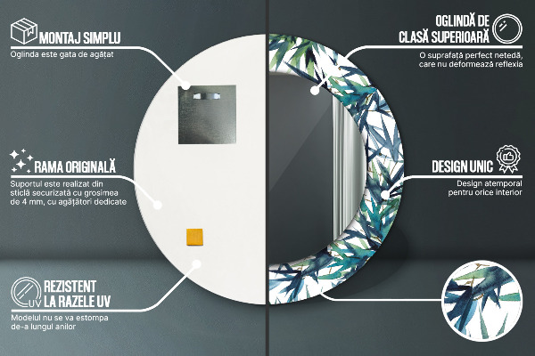 Espejo redondo con decoración Palmeras azules