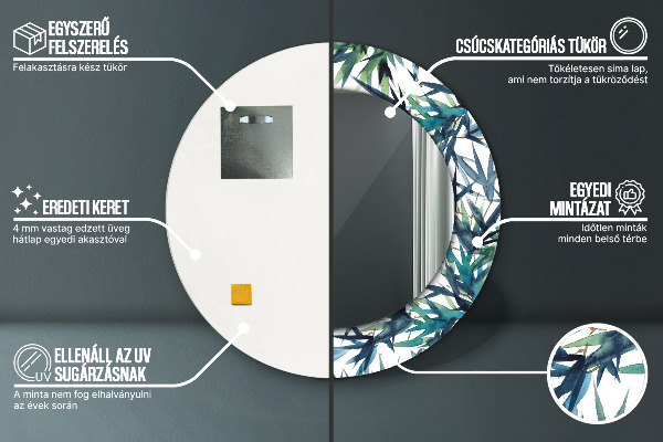 Espejo redondo con decoración Palmeras azules