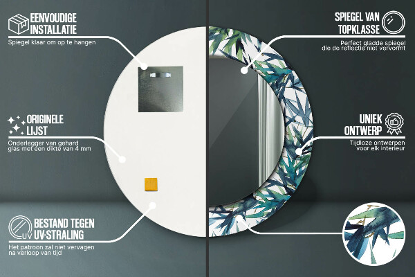 Espejo redondo con decoración Palmeras azules