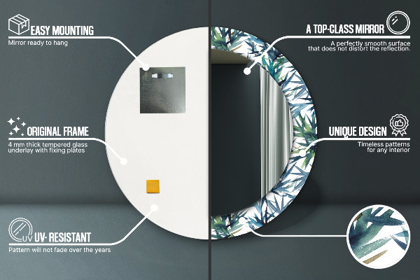 Espejo redondo con decoración Palmeras azules