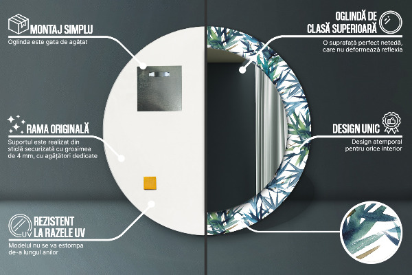 Espejo redondo con decoración Palmeras azules