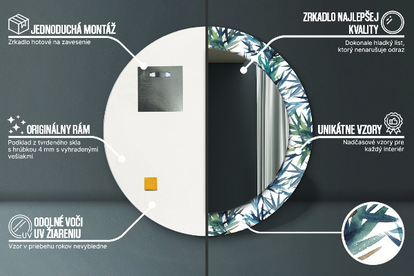 Espejo redondo con decoración Palmeras azules