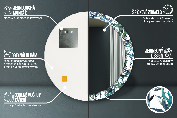 Espejo redondo con decoración Palmeras azules