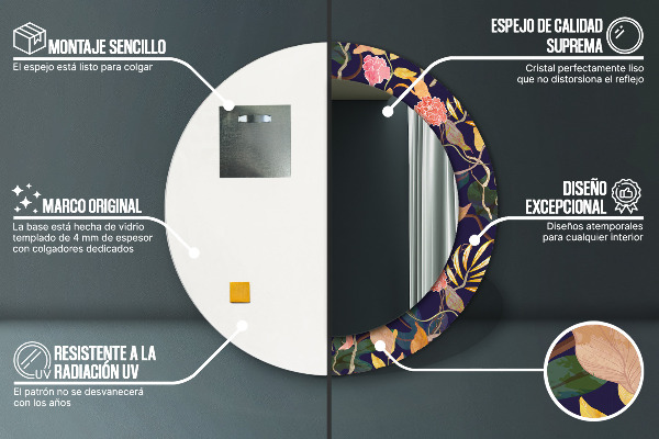 Espejo ścienne decorativo redondo Plantas de acuarela