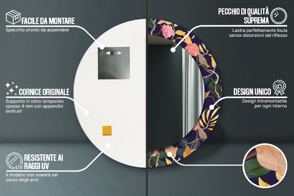 Espejo ścienne decorativo redondo Plantas de acuarela