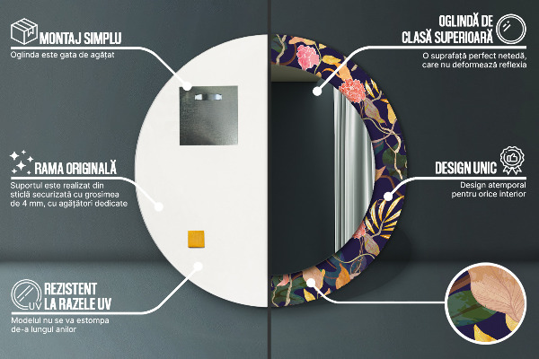 Espejo ścienne decorativo redondo Plantas de acuarela