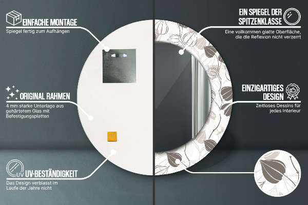 Espejo redondo marco estampado Flores abstractas