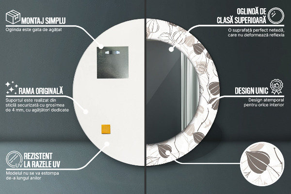 Espejo redondo marco estampado Flores abstractas