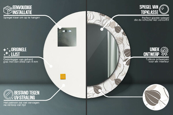 Espejo redondo marco estampado Flores abstractas