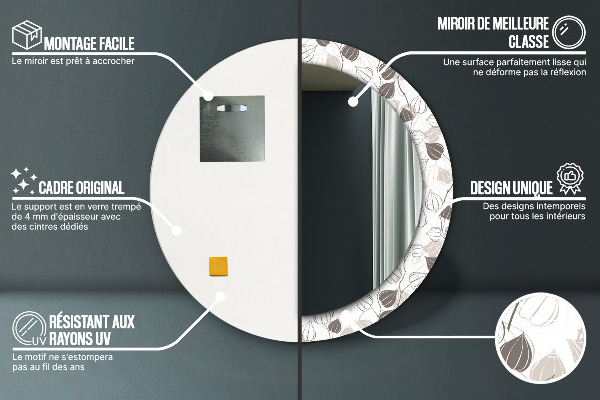 Espejo redondo marco estampado Flores abstractas