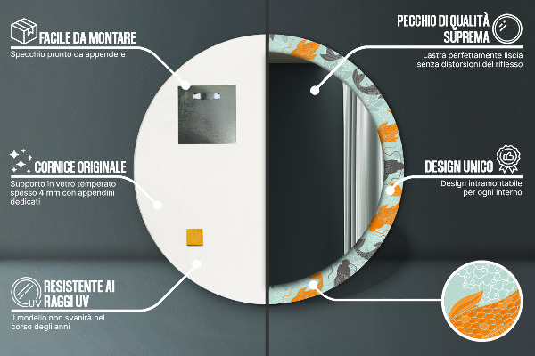 Espejo redondo marco estampado Carpa china