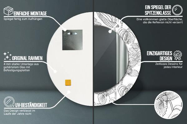 Espejo redondo marco estampado Patrón floral