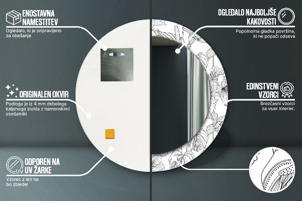 Espejo redondo marco estampado Patrón floral