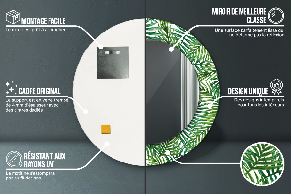 Espejo redondo impreso decorativo redondo Palmeras tropicales