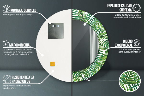 Espejo redondo impreso decorativo redondo Palmeras tropicales