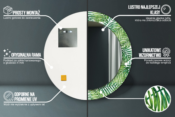 Espejo redondo impreso decorativo redondo Palmeras tropicales