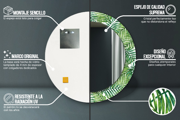 Espejo redondo impreso decorativo redondo Palmeras tropicales