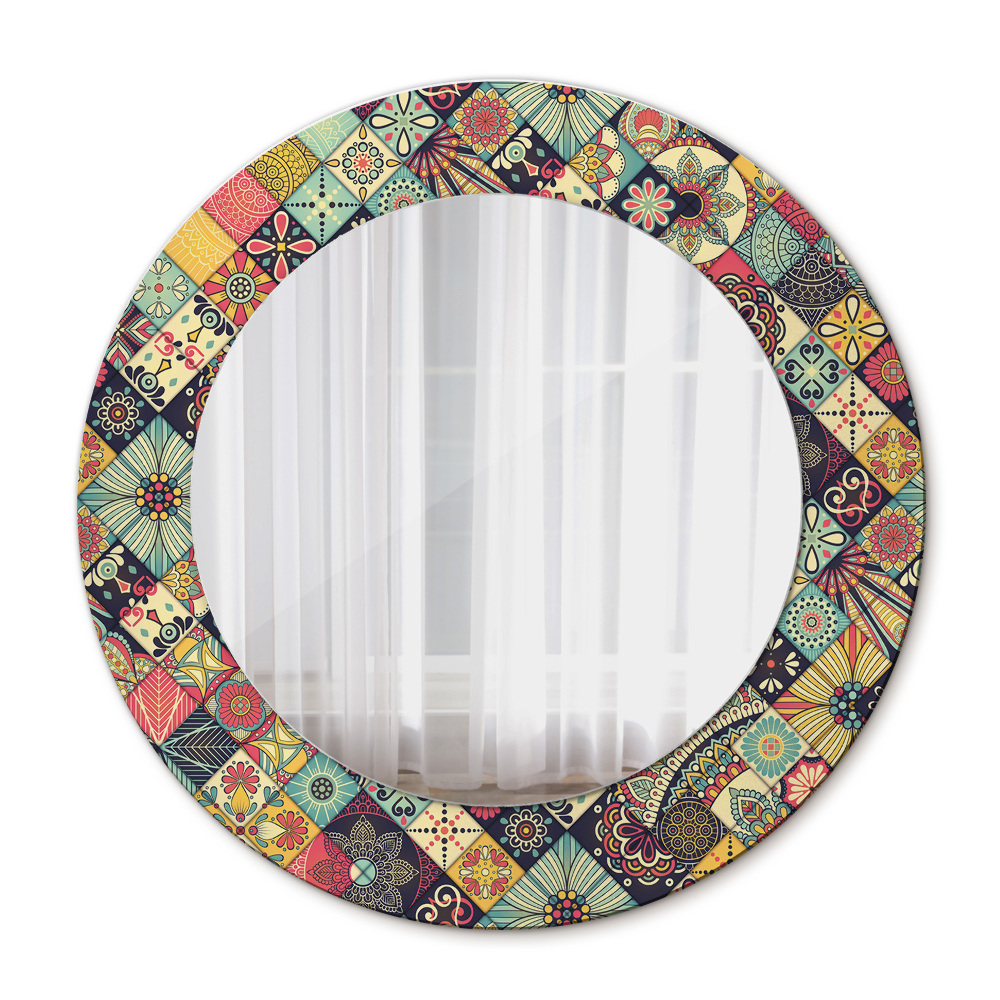 Espejo redondo marco con estampado decorativo Florales etnicos