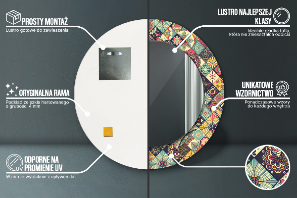 Espejo redondo marco con estampado decorativo Florales etnicos