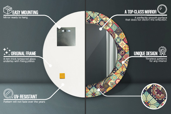 Espejo redondo marco con estampado decorativo Florales etnicos