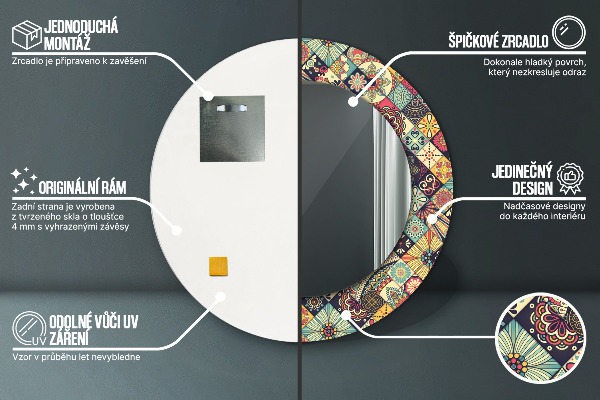 Espejo redondo marco con estampado decorativo Florales etnicos